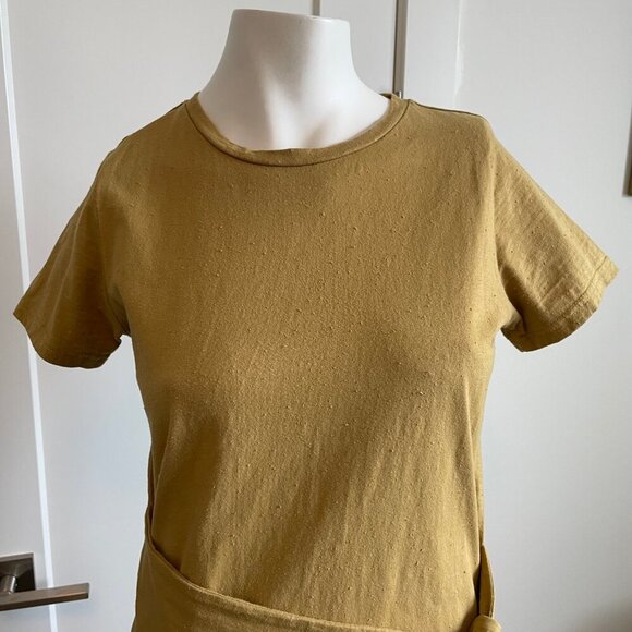 Jackson Rowe Paradise Palm SS 100% Cotton Waist Wrap Dress Dijon Mustard Sz S - Picture 5 of 12